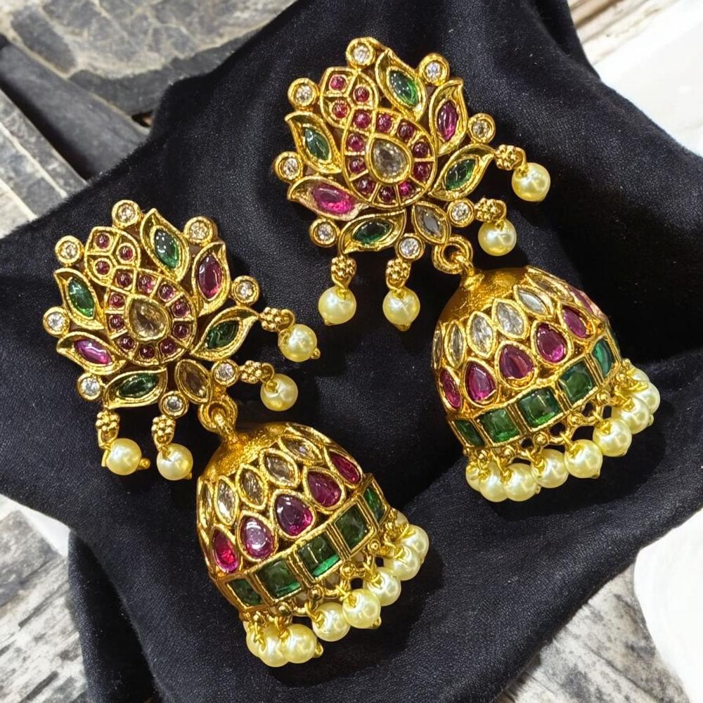 Sona Elegant Pota Stone & Pearl Jhumka Earrings