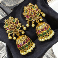  Sona Elegant Pota Stone & Pearl Jhumka Earrings 