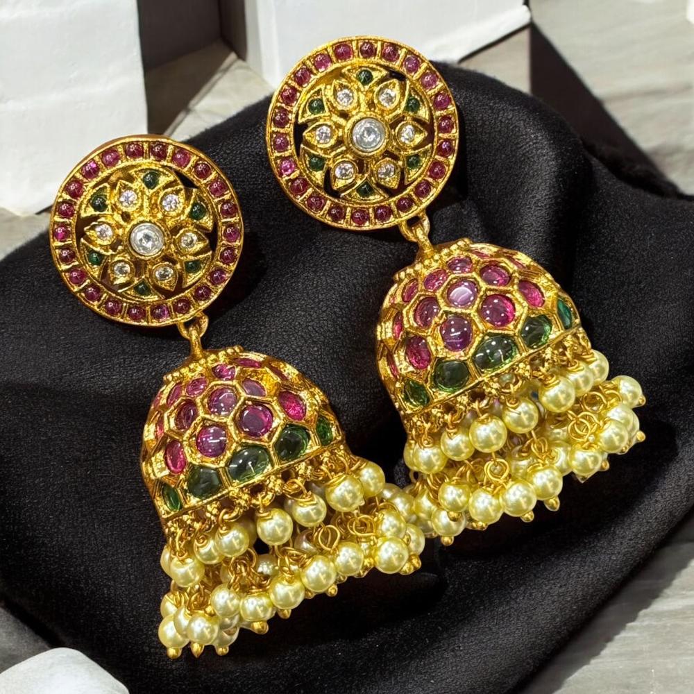 Sona Elegant Pota Stone & Pearl Jhumka Earrings