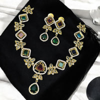  Sona Covering Fashionable Austrian And Crystal Stone Ideal for Gifting Festivals Necklace Set
