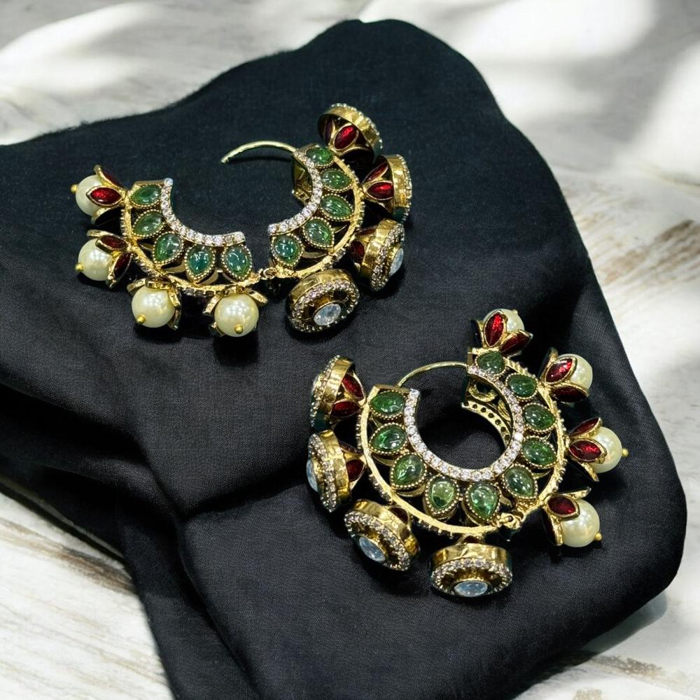 Sona Covering Austrian Stone And Polki Kundan Meenakari Dangler Earrings