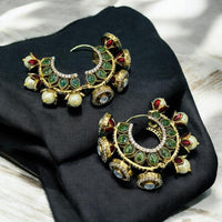 Sona Covering Austrian Stone And Polki Kundan Meenakari Dangler Earrings