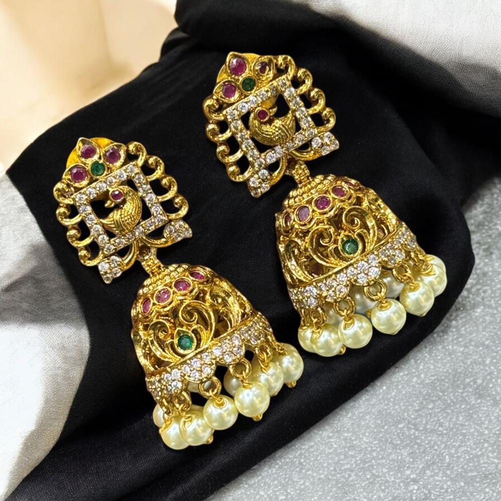 Sona Covering Austrian Stone And Beads Jhumki Earrings