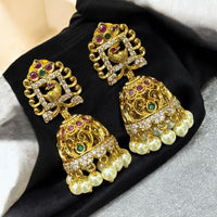 Sona Covering Austrian Stone And Beads Jhumki Earrings 