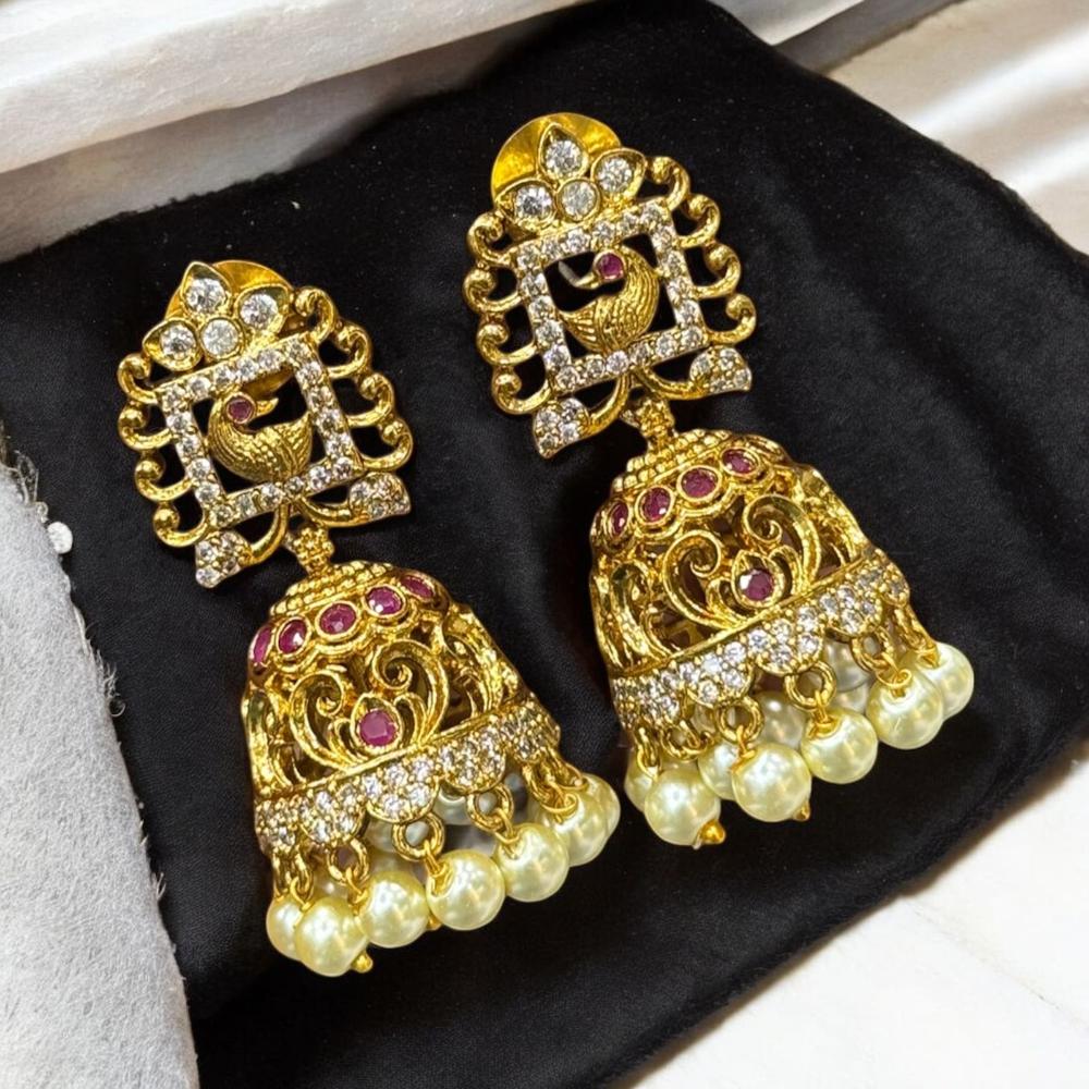 Sona Covering Austrian Stone And Beads Jhumki Earrings