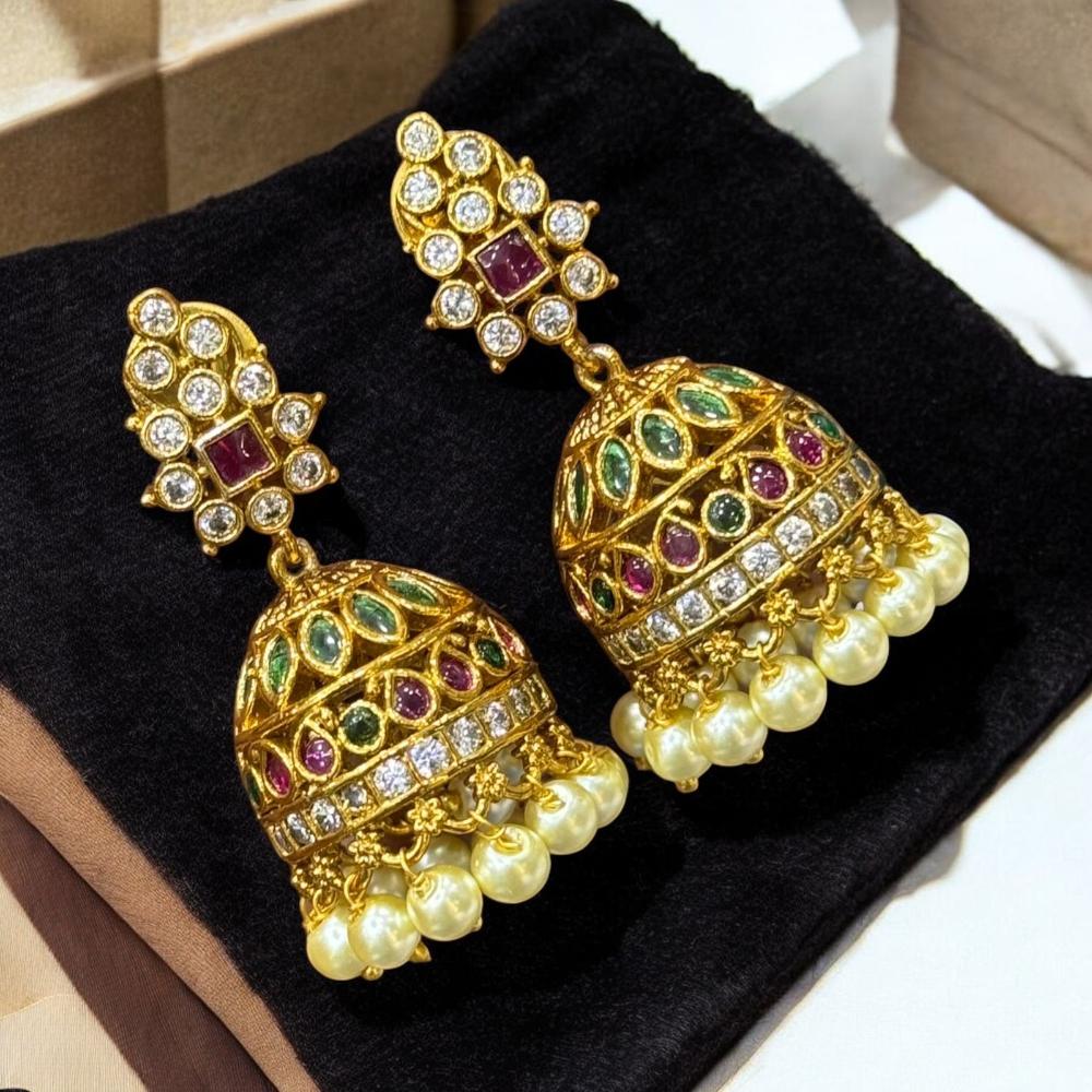Sona Covering Austrian Stone And Beads Jhumki Earrings