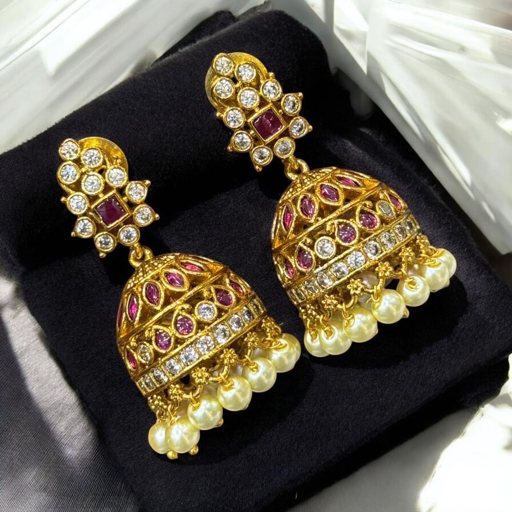 Sona Covering Austrian Stone And Beads Jhumki Earrings