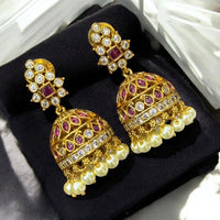 Sona Covering Austrian Stone And Beads Jhumki Earrings