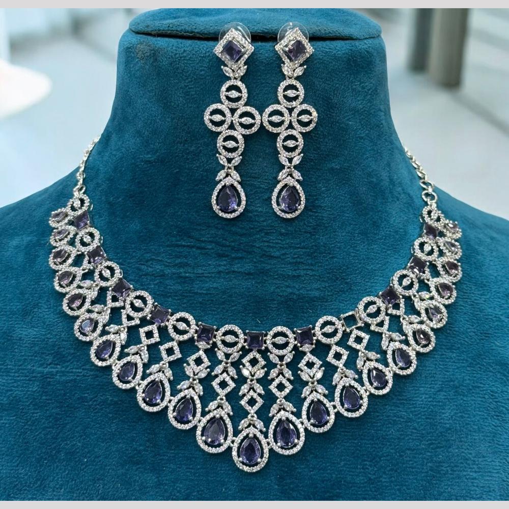 Sona Covering Rhodium Plated American Diamond Necklace Set