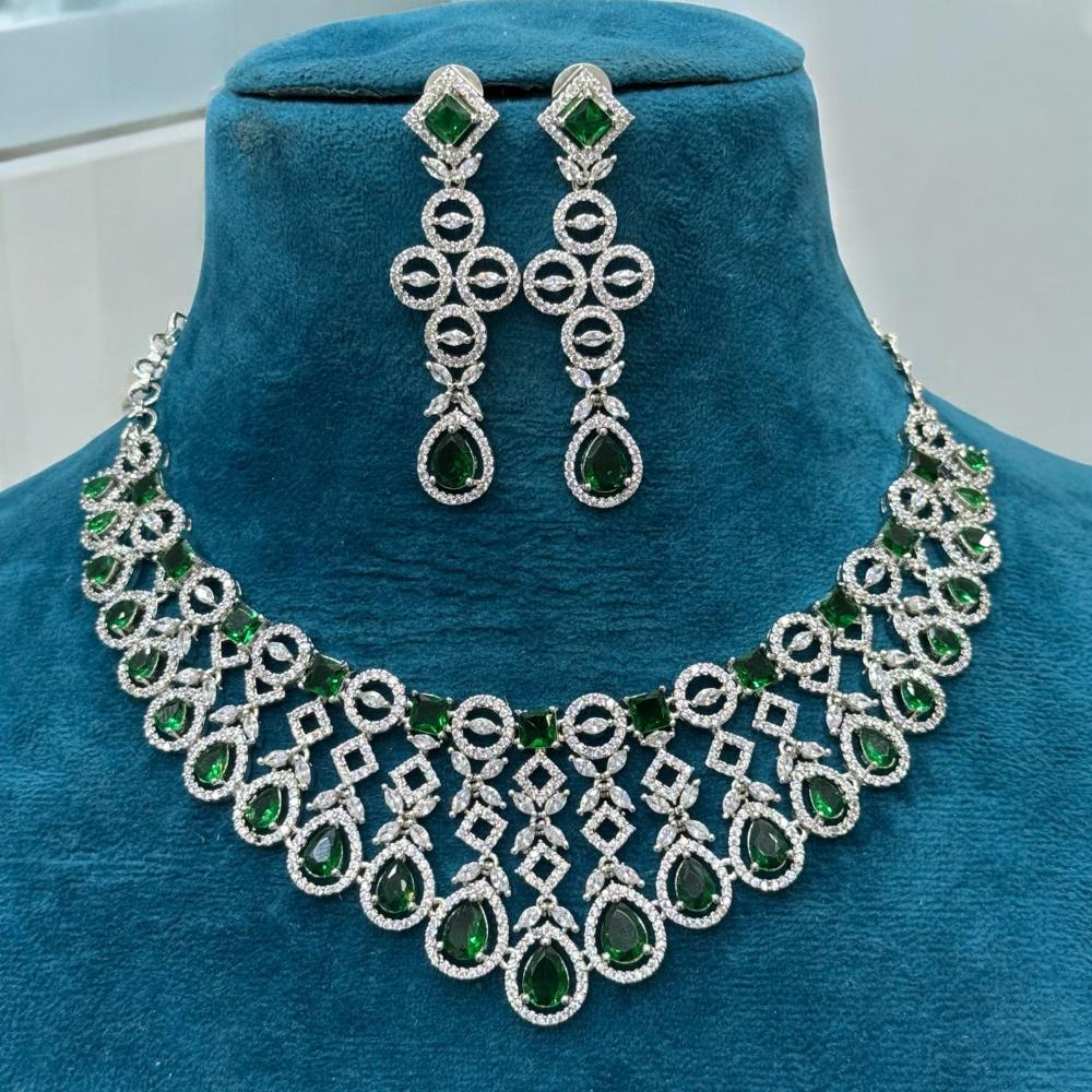 Sona Covering Rhodium Plated American Diamond Necklace Set