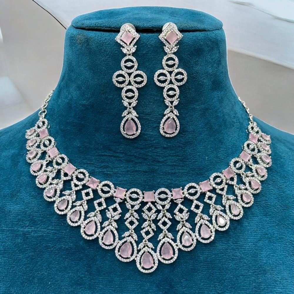 Sona Covering Rhodium Plated American Diamond Necklace Set