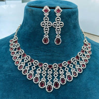 Sona Covering Rhodium Plated American Diamond Necklace Set