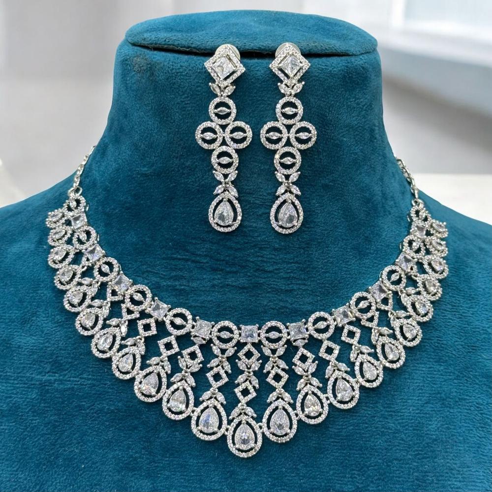 Sona Covering Rhodium Plated American Diamond Necklace Set