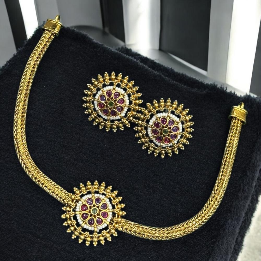 Sona Covering Pota Stone Stone Choker Necklace Set