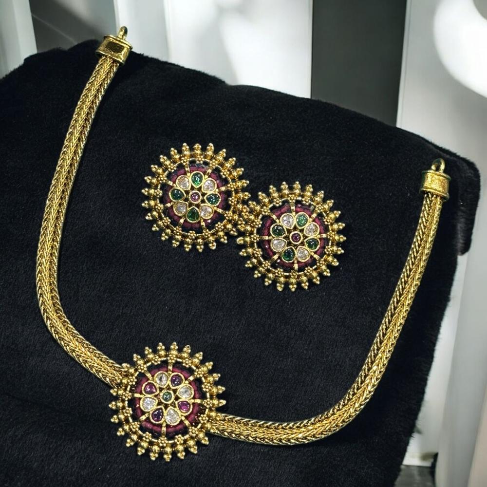 Sona Covering Pota Stone Stone Choker Necklace Set