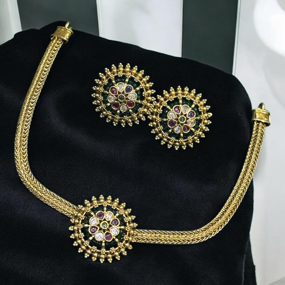 Sona Covering Pota Stone Stone Choker Necklace Set