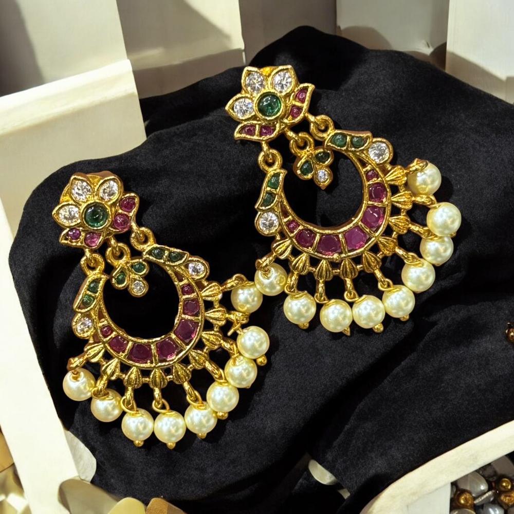 Sona Covering Gold Plated Pota Stone And Pearl Dangler Earrings