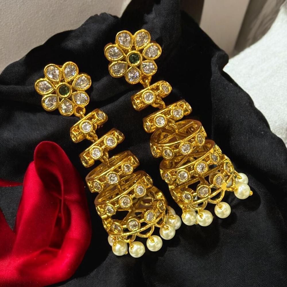 Sona Covering Gold Plated Austrain And Pota Stone Beads Jhumki Earrings