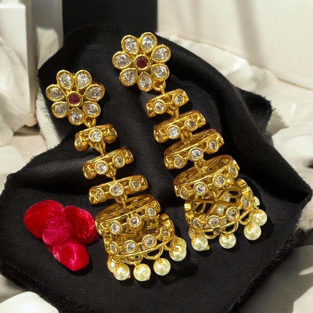 Sona Covering Gold Plated Austrain And Pota Stone Beads Jhumki Earrings