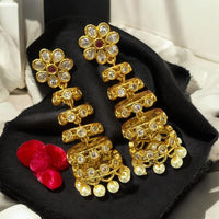 Sona Covering Gold Plated Austrain And Pota Stone Beads Jhumki Earrings