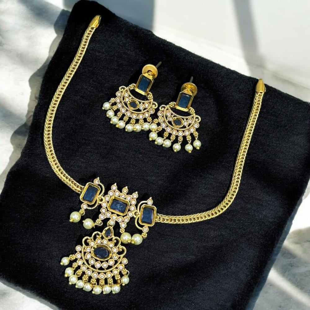Sona Covering Gold Plated Pota Stone And Crystal Necklace Set