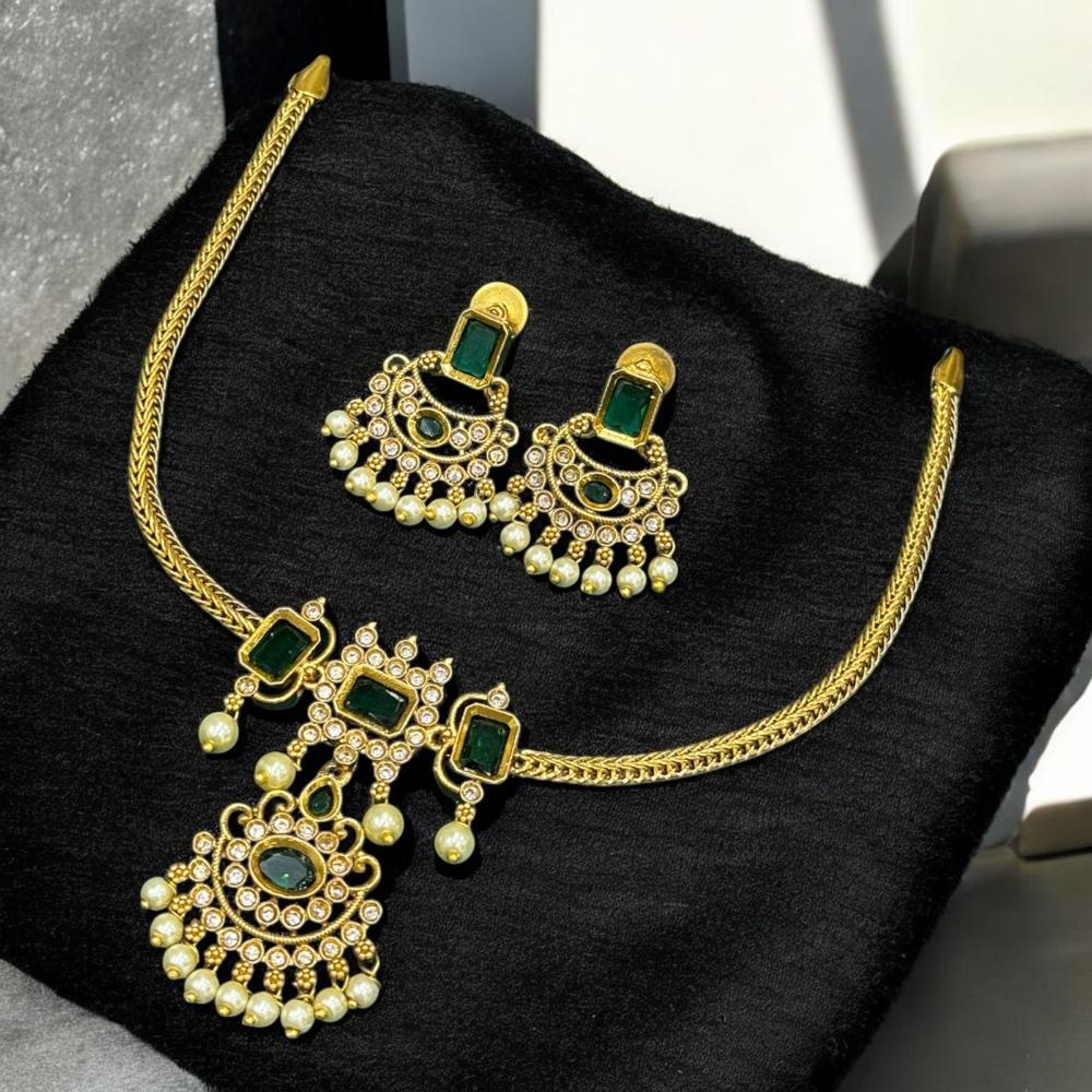 Sona Covering Gold Plated Pota Stone And Crystal Necklace Set