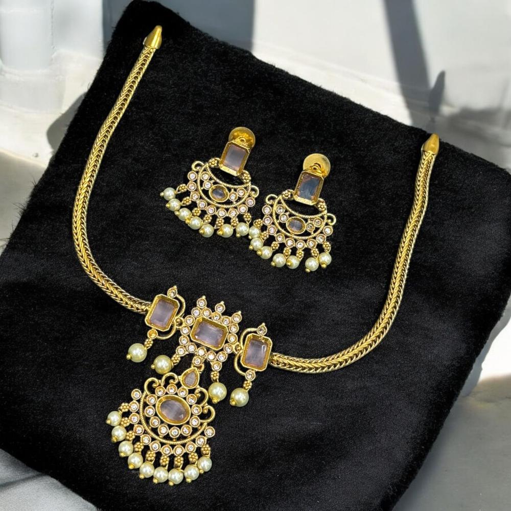 Sona Covering Gold Plated Pota Stone And Crystal Necklace Set