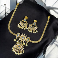 Sona Covering Gold Plated Pota Stone And Crystal Necklace Set