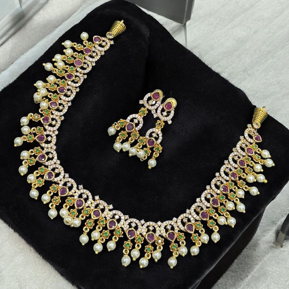 Sona Covering Gold Plated Austrain Stone And Crystal Necklace Set