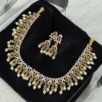 Sona Covering Gold Plated Austrain Stone And Crystal Necklace Set