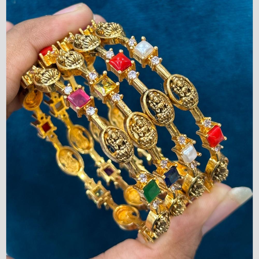 Aamrapali Gold Plated Elegant Crystal Stone Temple Bangle Set