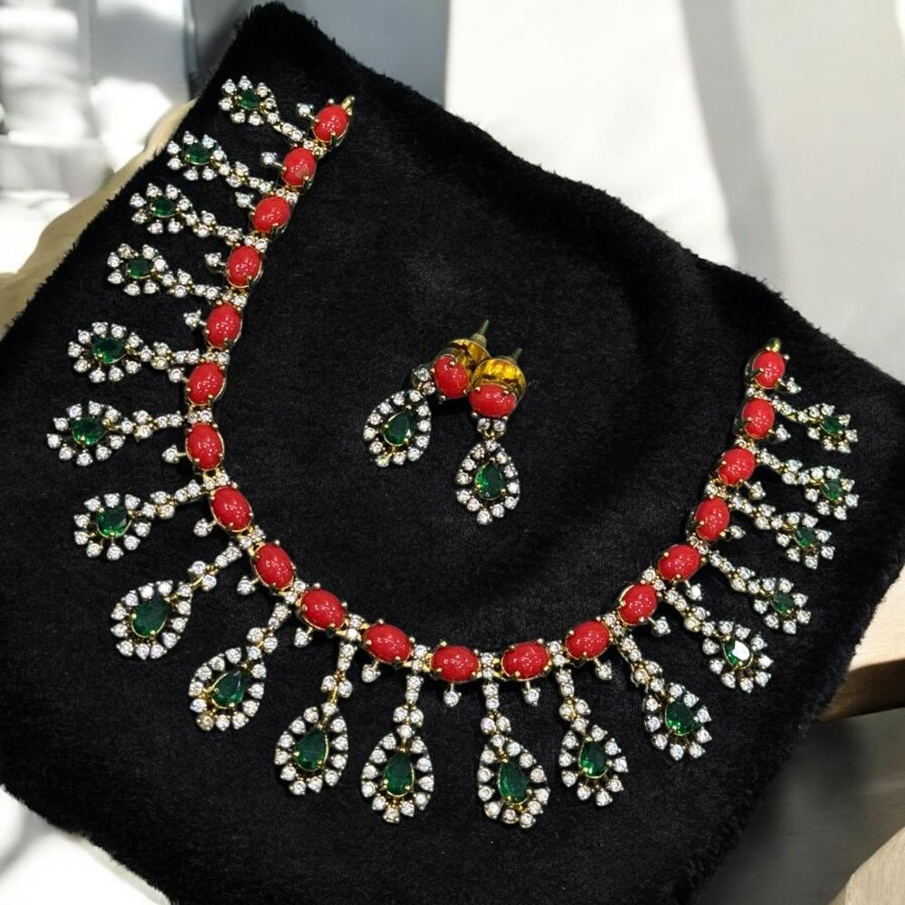 Sona Covering Ethnic Gold-Plated Austrian Stone And Pota Necklace Set