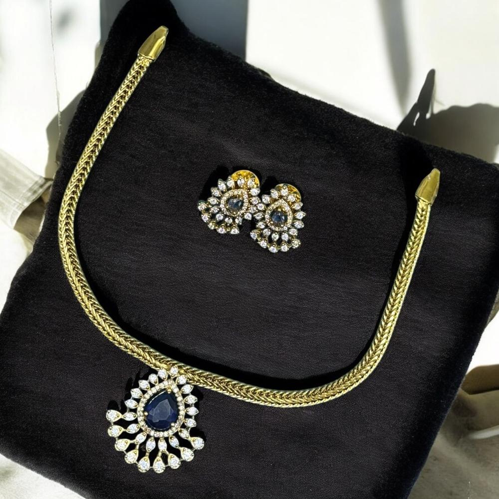 Sona Covering Shimmering Gold Plated Austrain And Crystal Stone Necklace Set