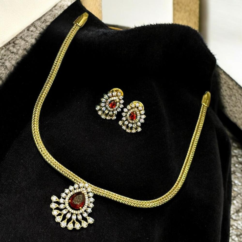 Sona Covering Shimmering Gold Plated Austrain And Crystal Stone Necklace Set