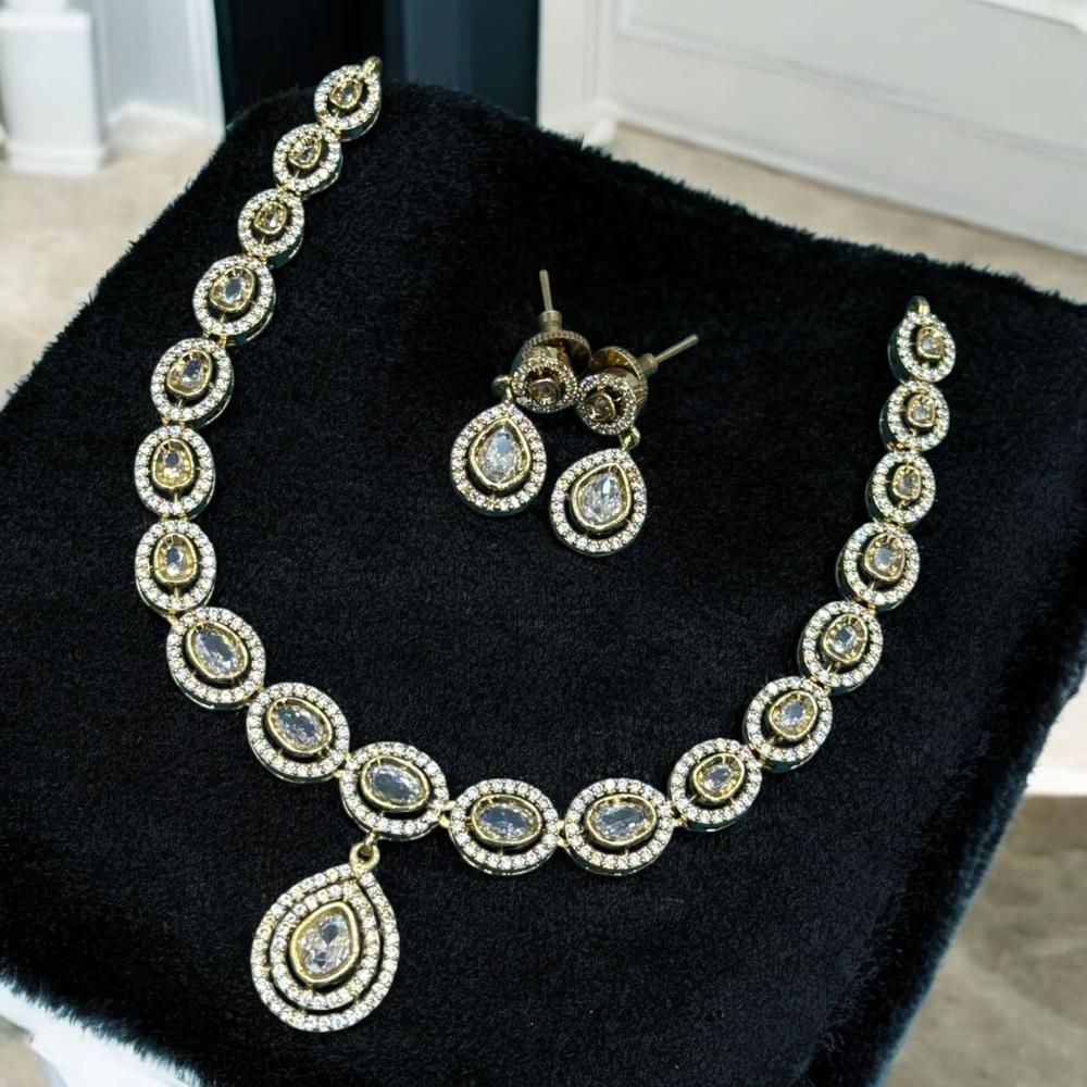Sona Covering Shimmering Gold Plated Austrain And Crystal Stone Necklace Set
