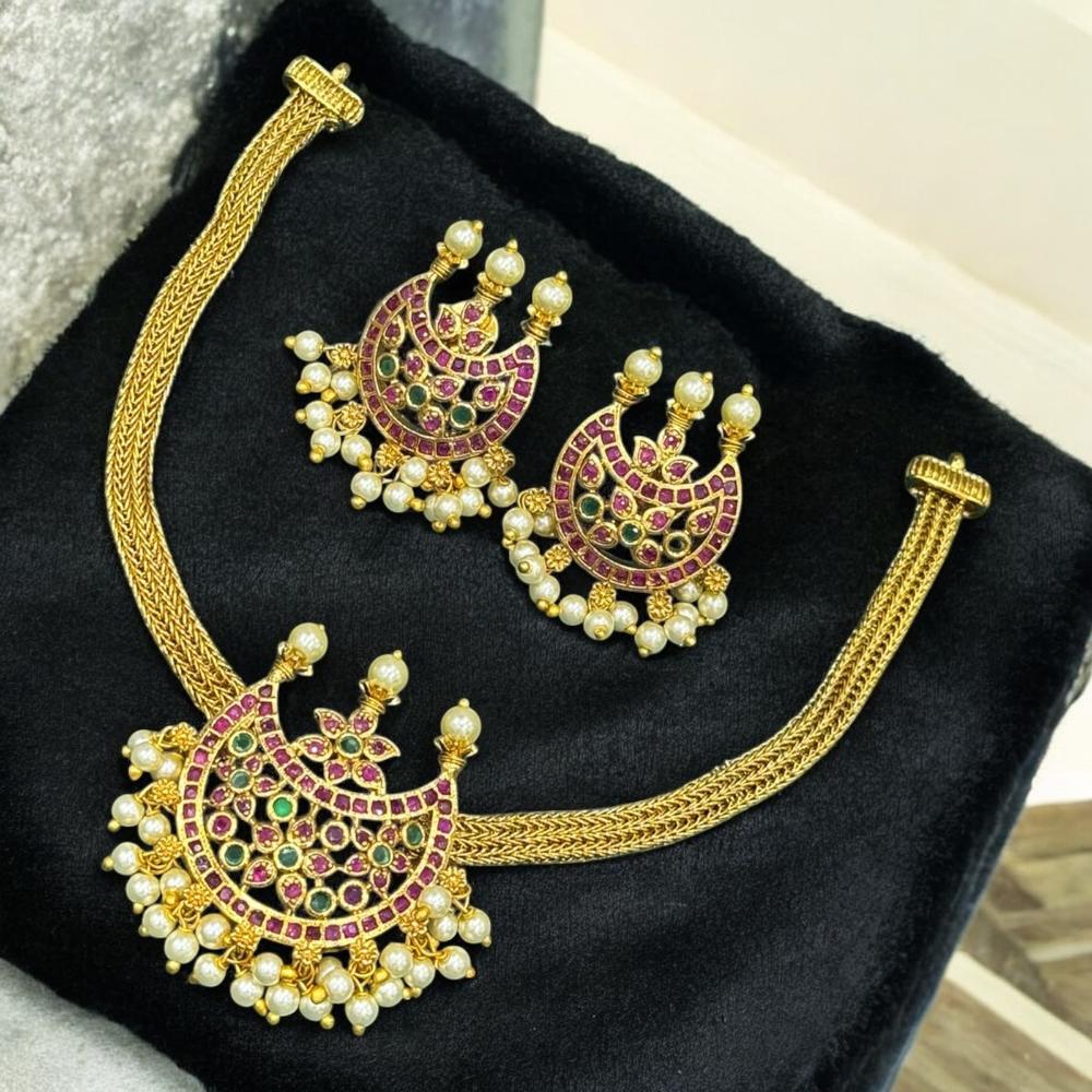 Sona Covering Traditional Grace Gold Plated Pota Stone And Pearl Necklace Set