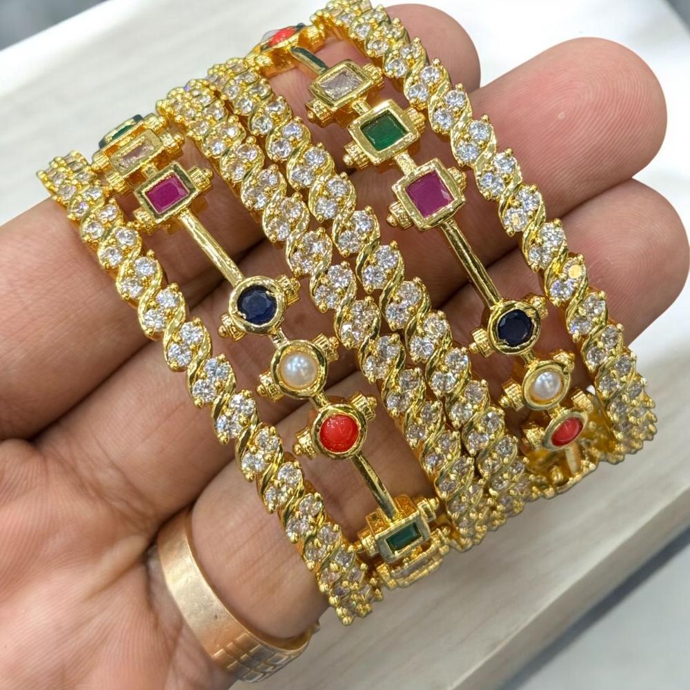 Sona Covering Gold Plated Pota Stone And Austrian Stone Bangles Set