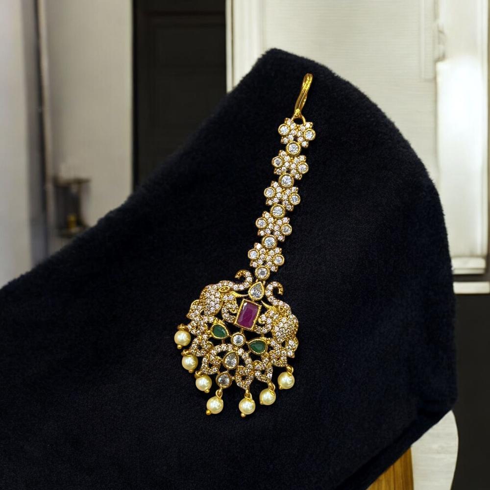 Sona Covering Maharani Charm Austrain And Pota Stone Pearl Glow Mangtikka
