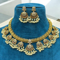Sona Covering Pota Stone And Pearl Necklace Set 