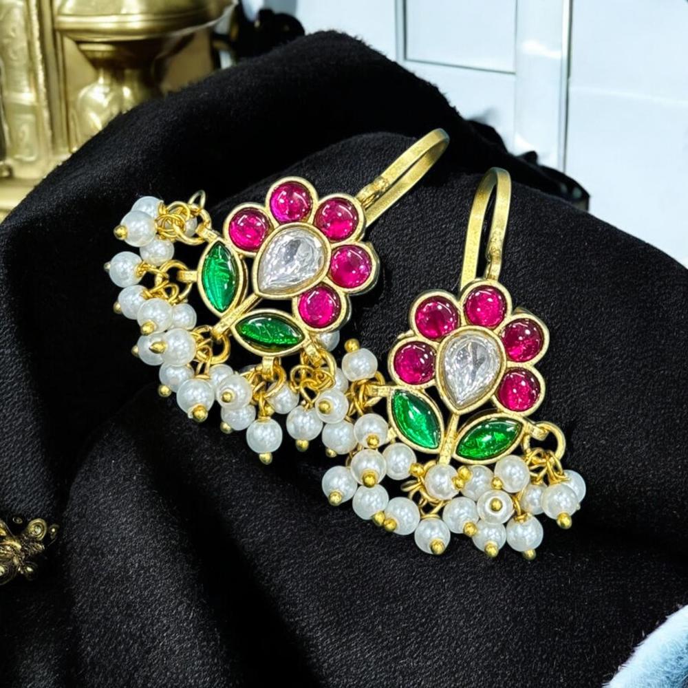 Sona Covering Classic Pota Stone And Pearl Statement Dangler Earrings