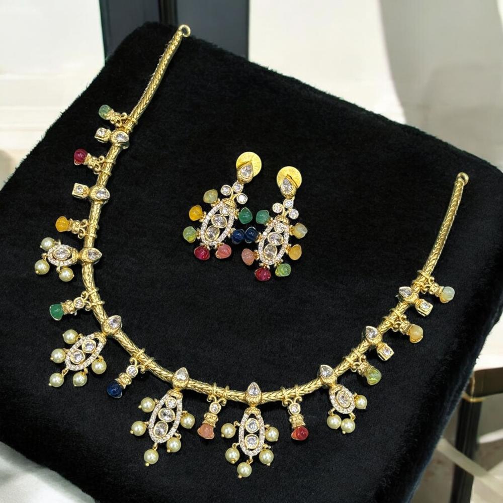 Sona Covering Designer Polki Kundan Stone Jewellery Necklace Set