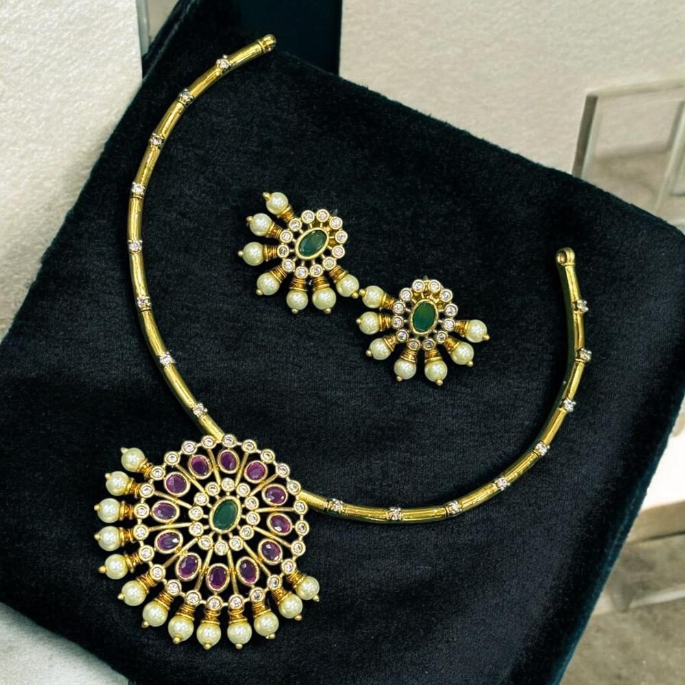 Sona Covering Premium Pota Stone And Austrian Stone Jewellery Necklace Set