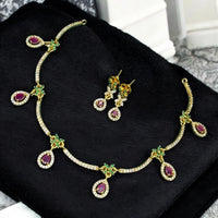 Sona Covering Sparkle Fusion Pota Stone And Austrian Stone Necklace Set