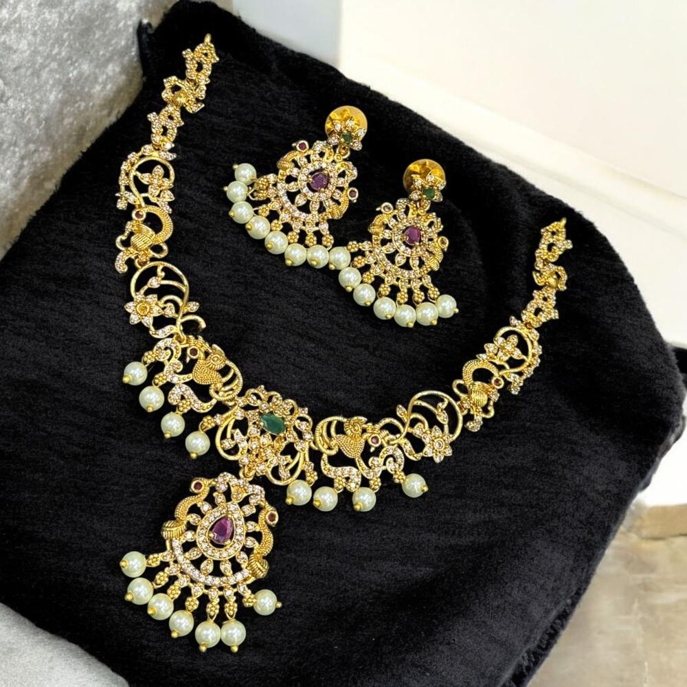 Sona Covering Premium Pota Stone And Austrian Stone Jewellery Necklace Set