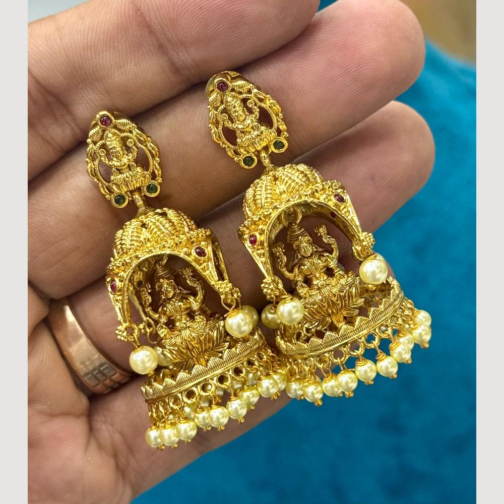 Sona Covering Pearl Temple Jhumki Earrings