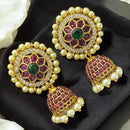 Sona Covering Pota Stone And Pearl Drop Jhumki Earrings
