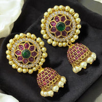 Sona Covering Pota Stone And Pearl Drop Jhumki Earrings