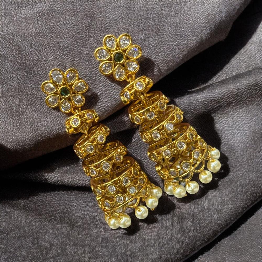 Sona Covering Austrian  Stone And Pearl Drop Jhumki Earrings