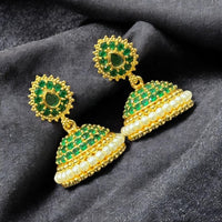 Sona Covering Austrian  Stone And Pearl Drop Jhumki Earrings