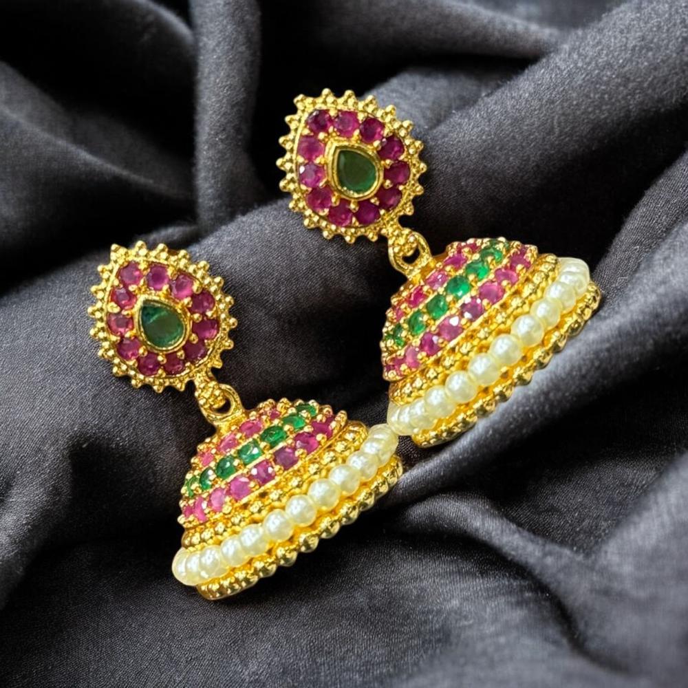 Sona Covering Austrian  Stone And Pearl Drop Jhumki Earrings